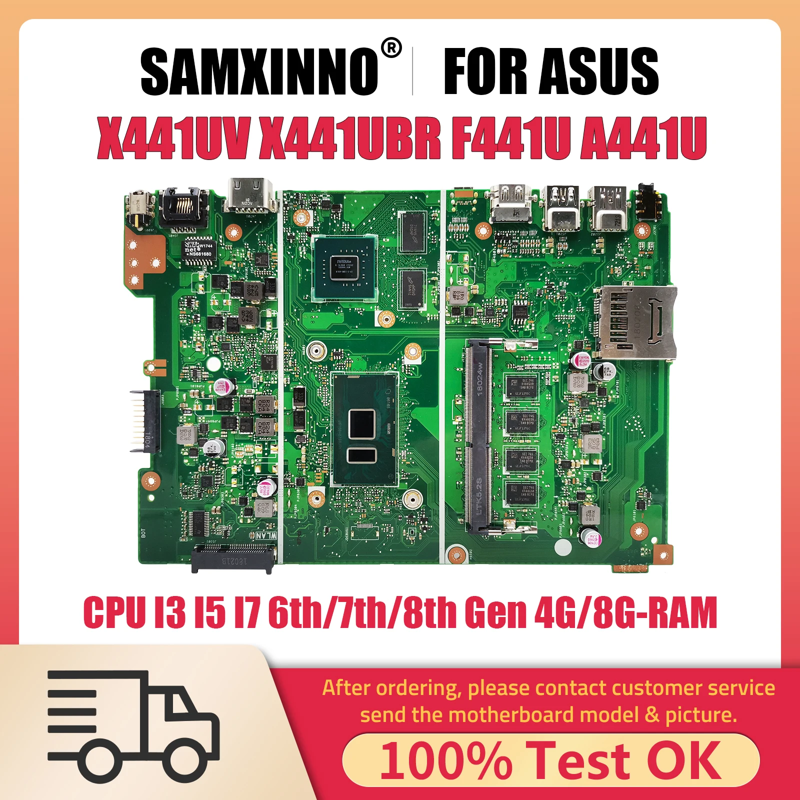 

X441UN Mainboard X411UV X411UQ S4000V S4200V A411U K411U F411U Laptop Motherboard CPU I3 I5 I7 7th-8th Gen 4G-8G-RAM