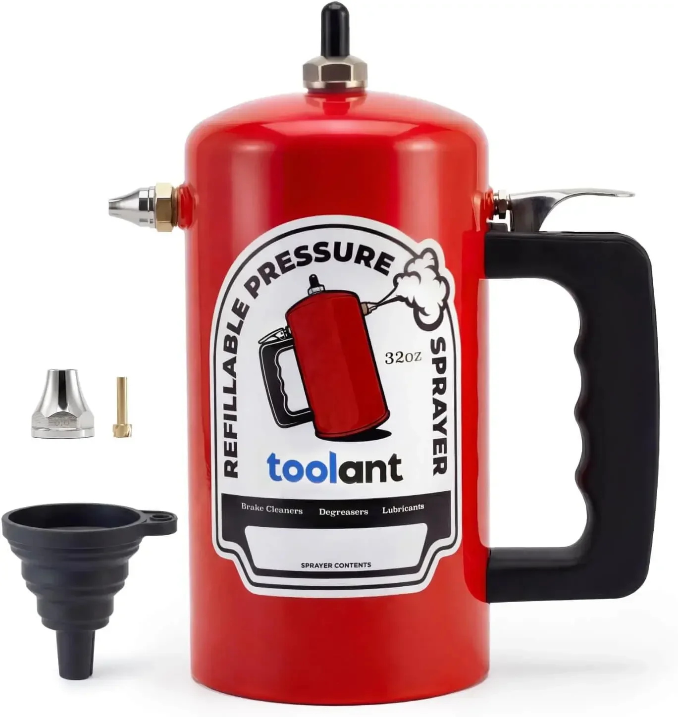 

32Oz Refillable Pressurized Sprayer Steel Canister Rust Resistant Lining Needle Valve Dual Nozzles Funnel Included 200 Psi For B