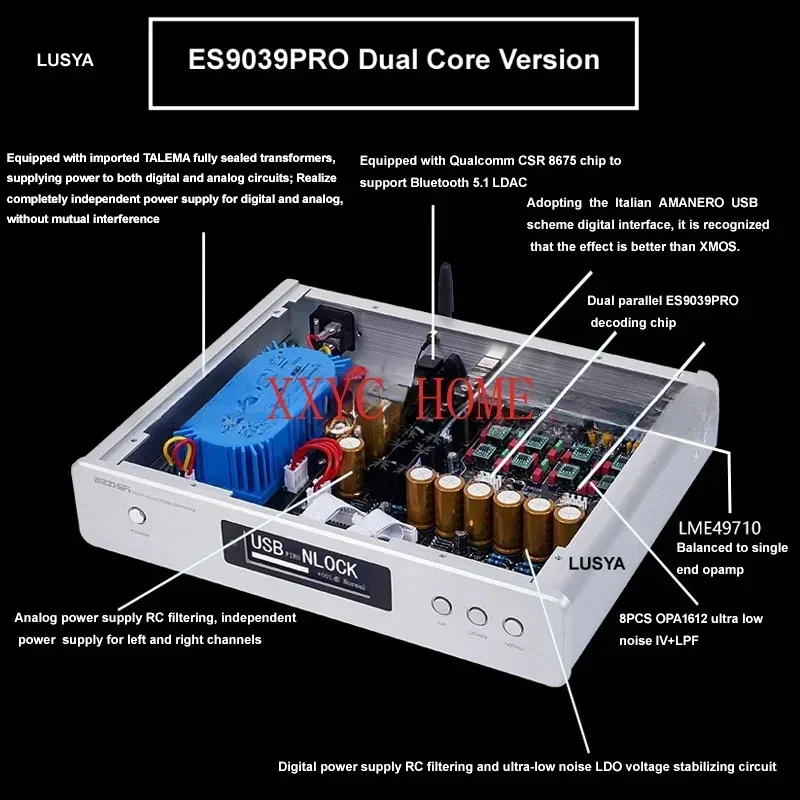 DLHiFi DC300 Dual Core ES9038PRO ES9039PRO Bluetooth 5.0 Balanced HiFi Audio DSD DAC Decoder Amanero USB Remote Control