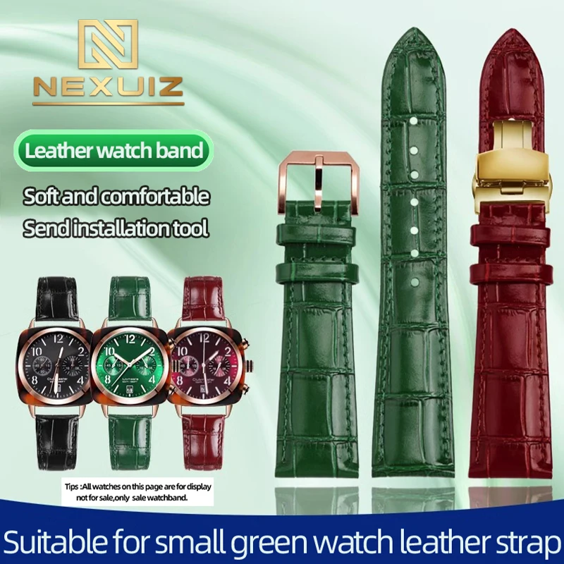 Leather Watch Strap For Briston Little Green form Watch Band 20mm Green Black Red Straight Joint Men and Women Watch Accessories