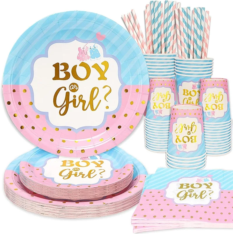 Gender Reveal decorazioni per feste Boy o Girl Gender Reveal piatti e tovaglioli forniture per giochi di rivelazione di genere Baby Shower Decor