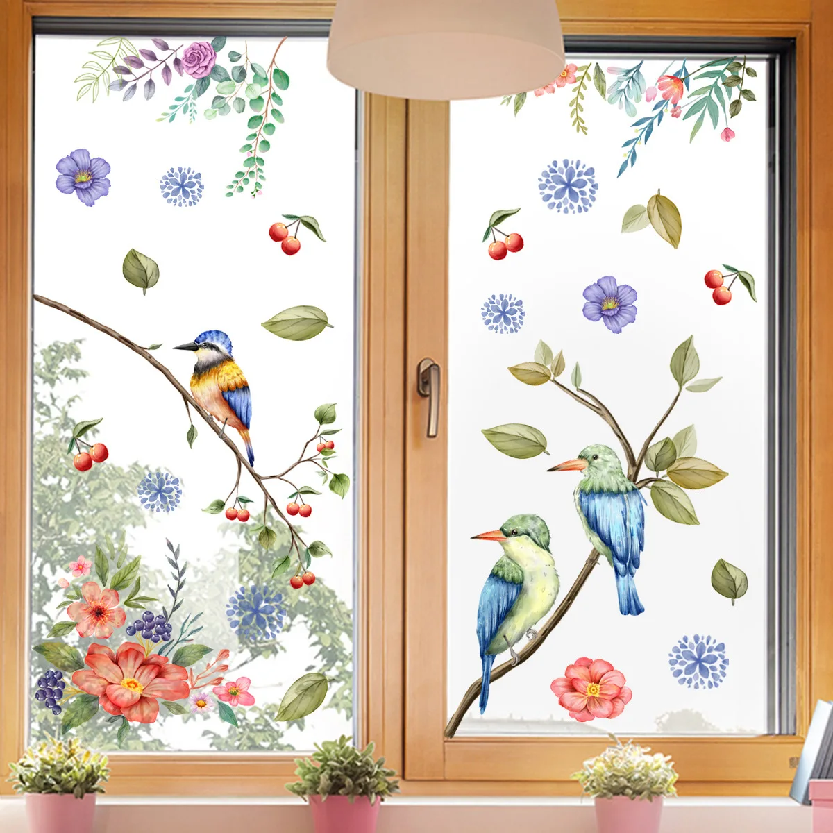 30*60cm Branch Bird Flower Wall Sticker Window Sticker Living Room Bedroom Restaurant  Decorative Self-adhesive Wall Sticker