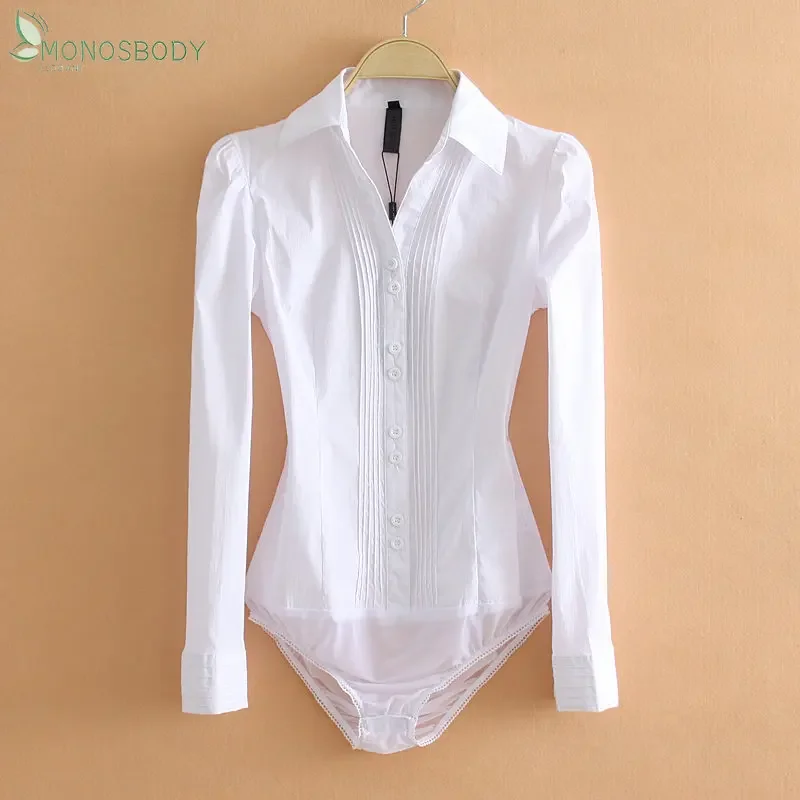 2024 Fashion White Bodysuits For Women Shirring Design Office Lady Shirt and Blouse Business Overalls Work Tops Female Rompers