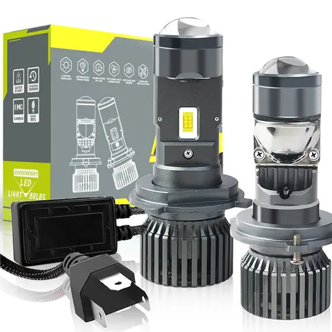 Ampoules de phares de projecteur LED H4, LHD 6000K, avec ventilateur, Mini lentille de projecteur H4, faisceau lumineux haut/bas, 100W 12V 24V, 2 pièces