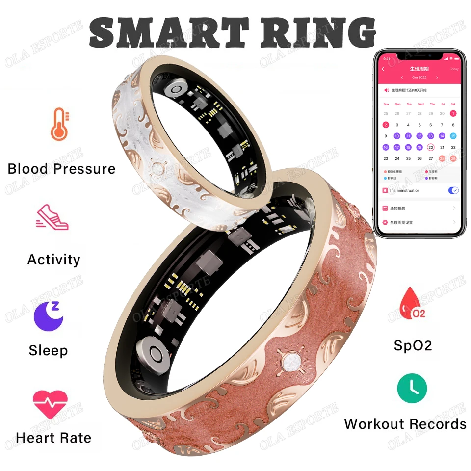 

2026 New Diamond Fashion Smart Ring Men Women Charging Case Heart Rate Blood Oxygen Sleep Health Monitoring Waterproof Smartring