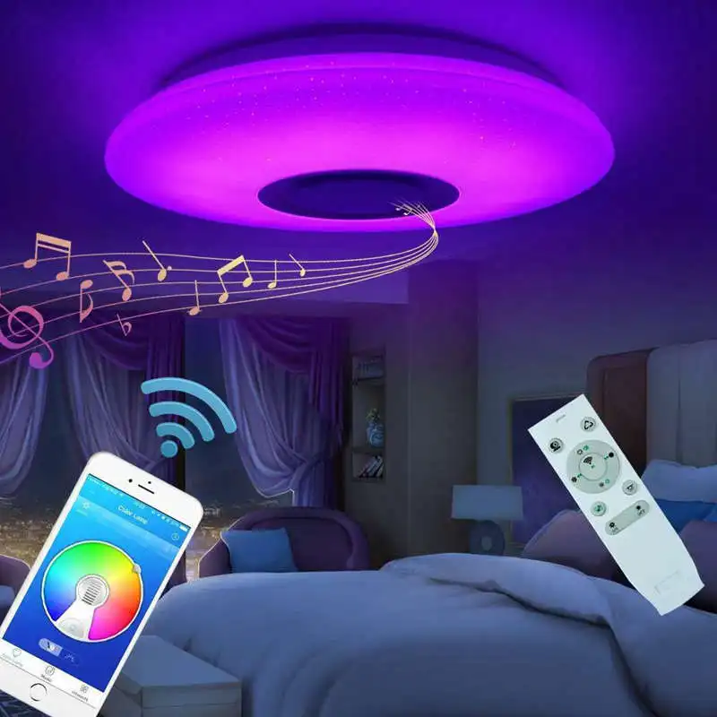 Luzes inteligentes de teto LED reguláveis, controle remoto APP, BT Music Speaker, Lâmpada do quarto, RGB, 30W, 40cm de diâmetro