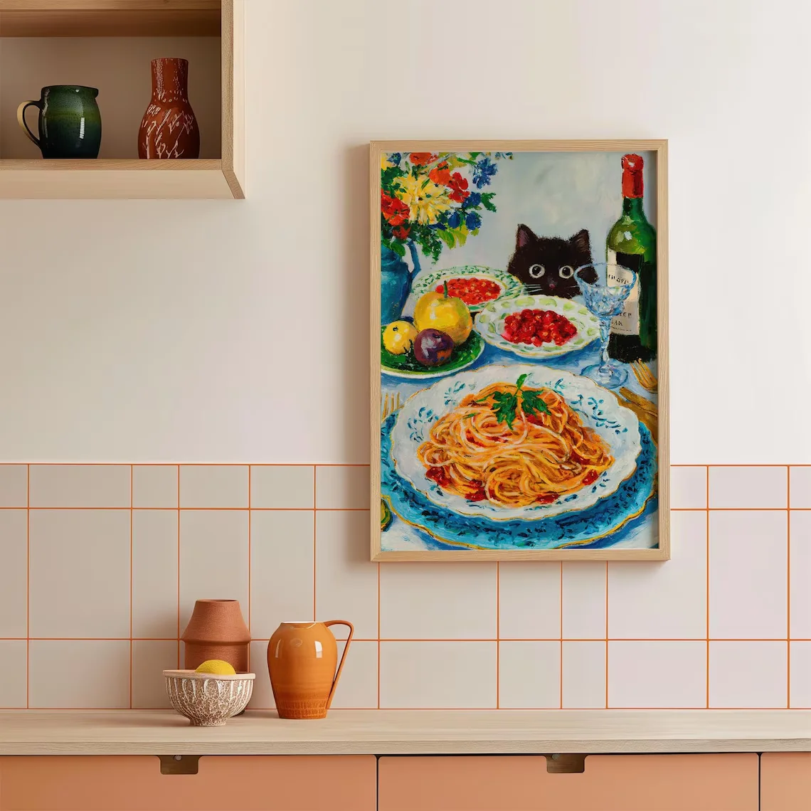 More Spaghetti Less Upsetti Cat Print Dinner Poster Bistro Dining Pasta Posters Italian Kitchen Wall Decor