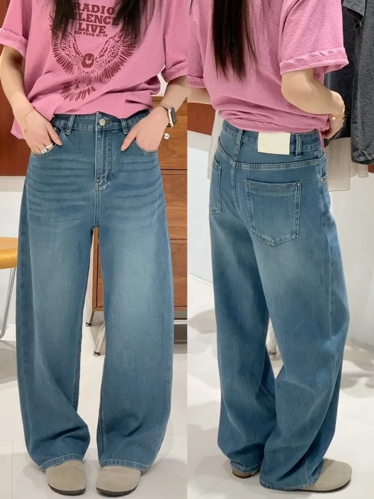 

High Waist Wide Leg Comfortable Loose Women's Jeans High Elasticity Straight Cut Spring Fashion Breathable Soft Denim Jeans