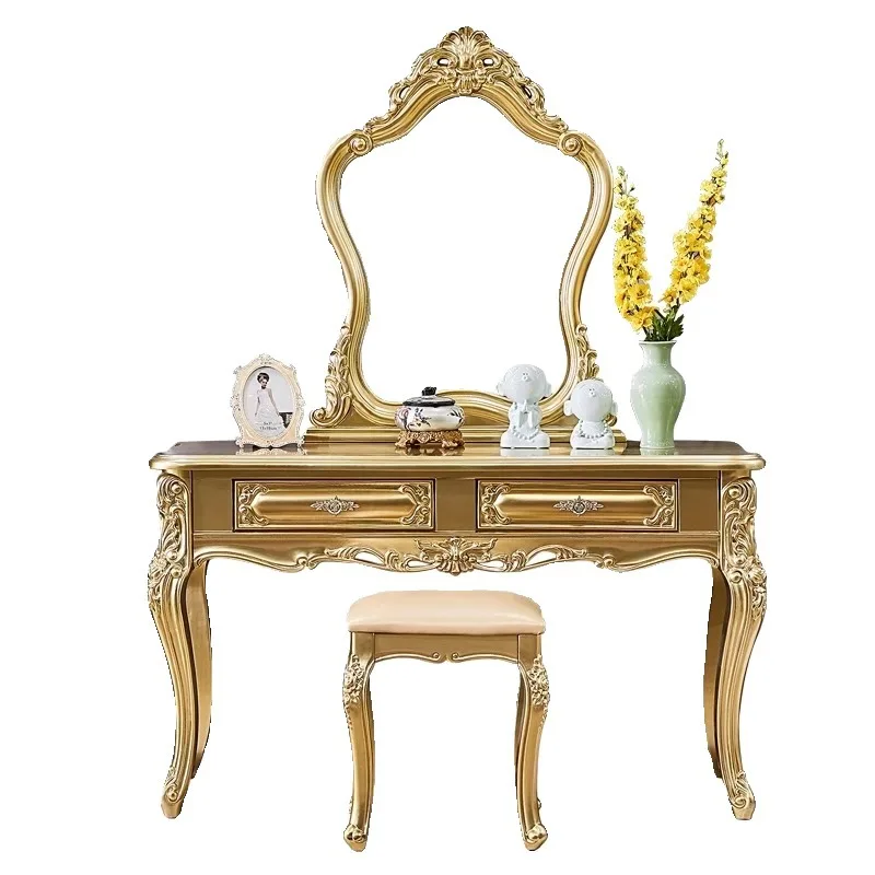 

European master bedroom solid wood dresser light luxury cosmetic mirror storage box small apartment luxury gold dresser