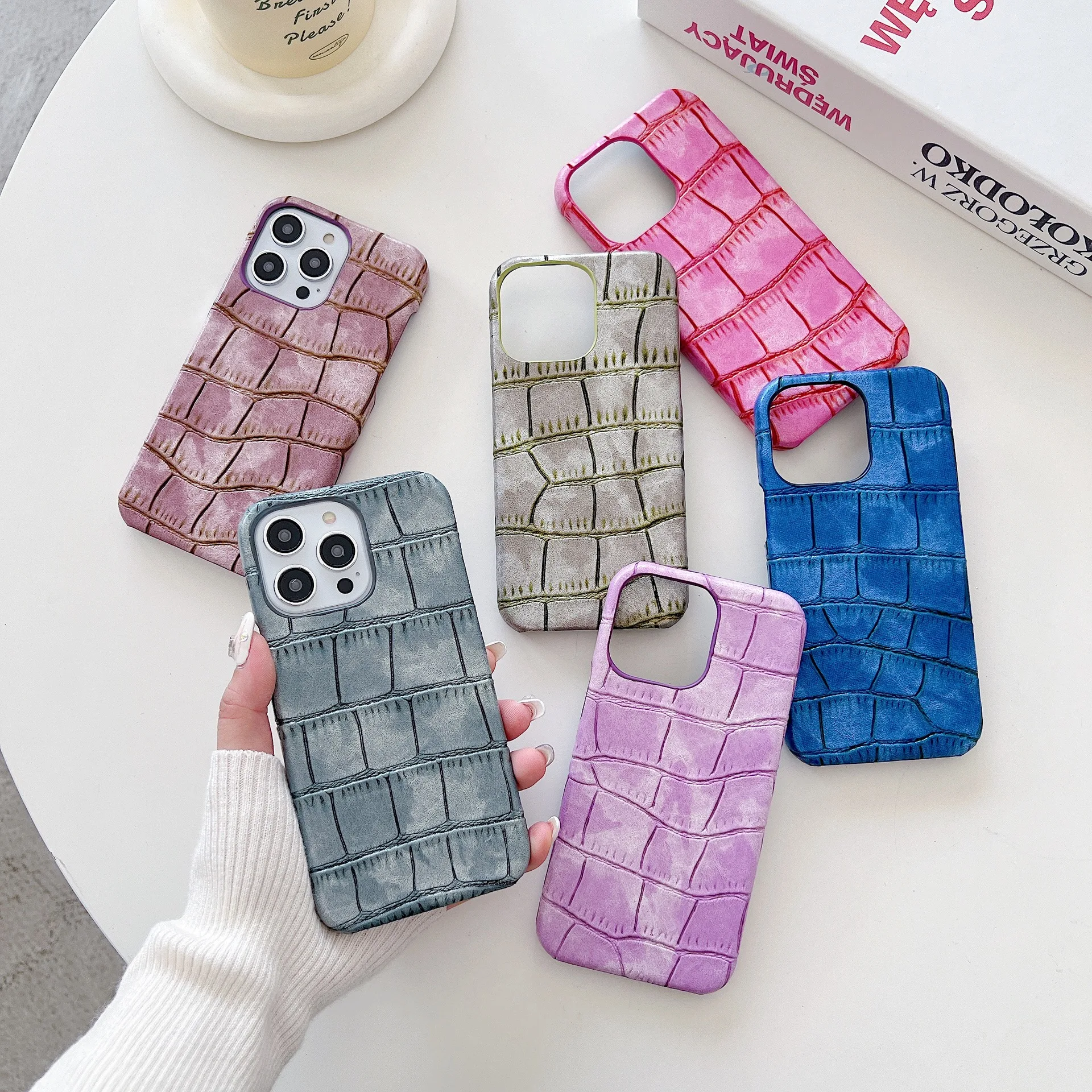 Creative Vibrant Stone Patterns Leather Case For iPhone 15 16 13 14 11 12 Pro Max XR X XS 7 8 Plus SE Suede Lining Hard PC Cover