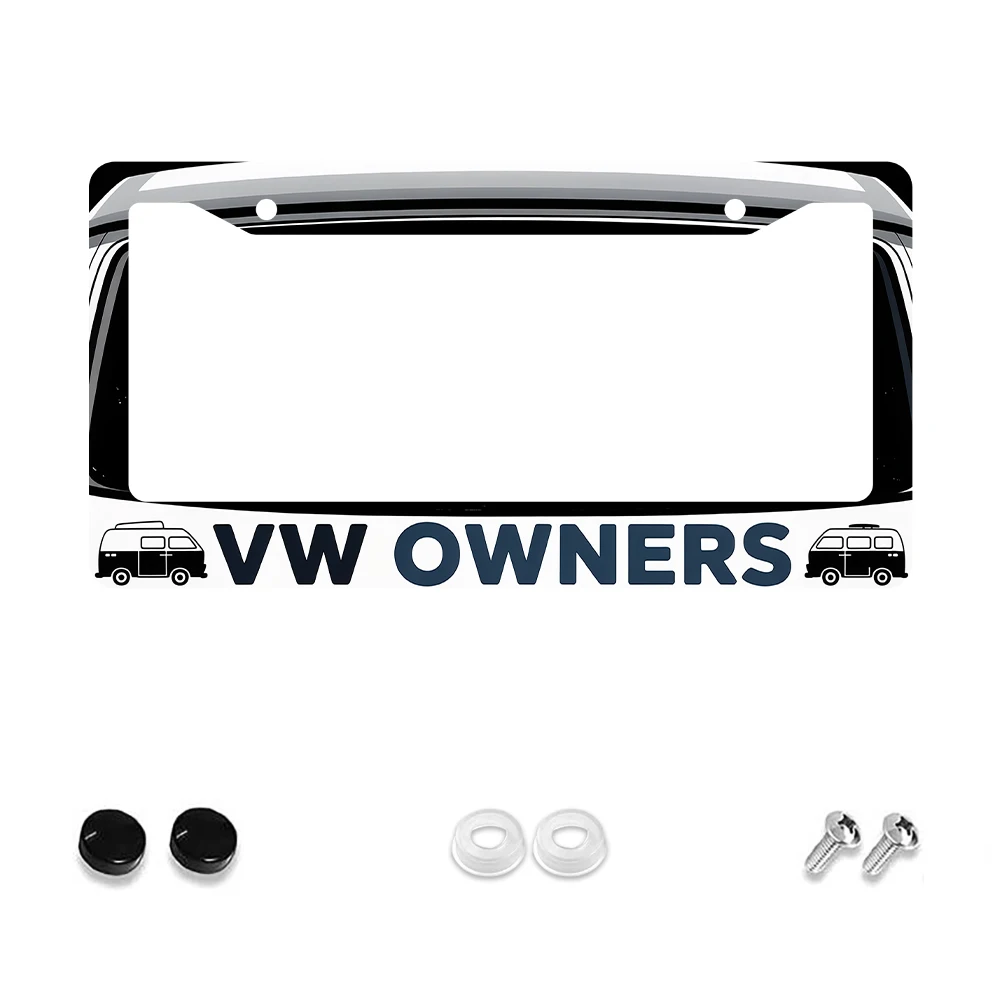 1 قطعة أبيض وأسود VW مالك نمط 2 حفرة إطار لوحة الترخيص ، مادة الألومنيوم ، 6x12 بوصة ، مع مجموعة المسمار ، الجدة الرجعية