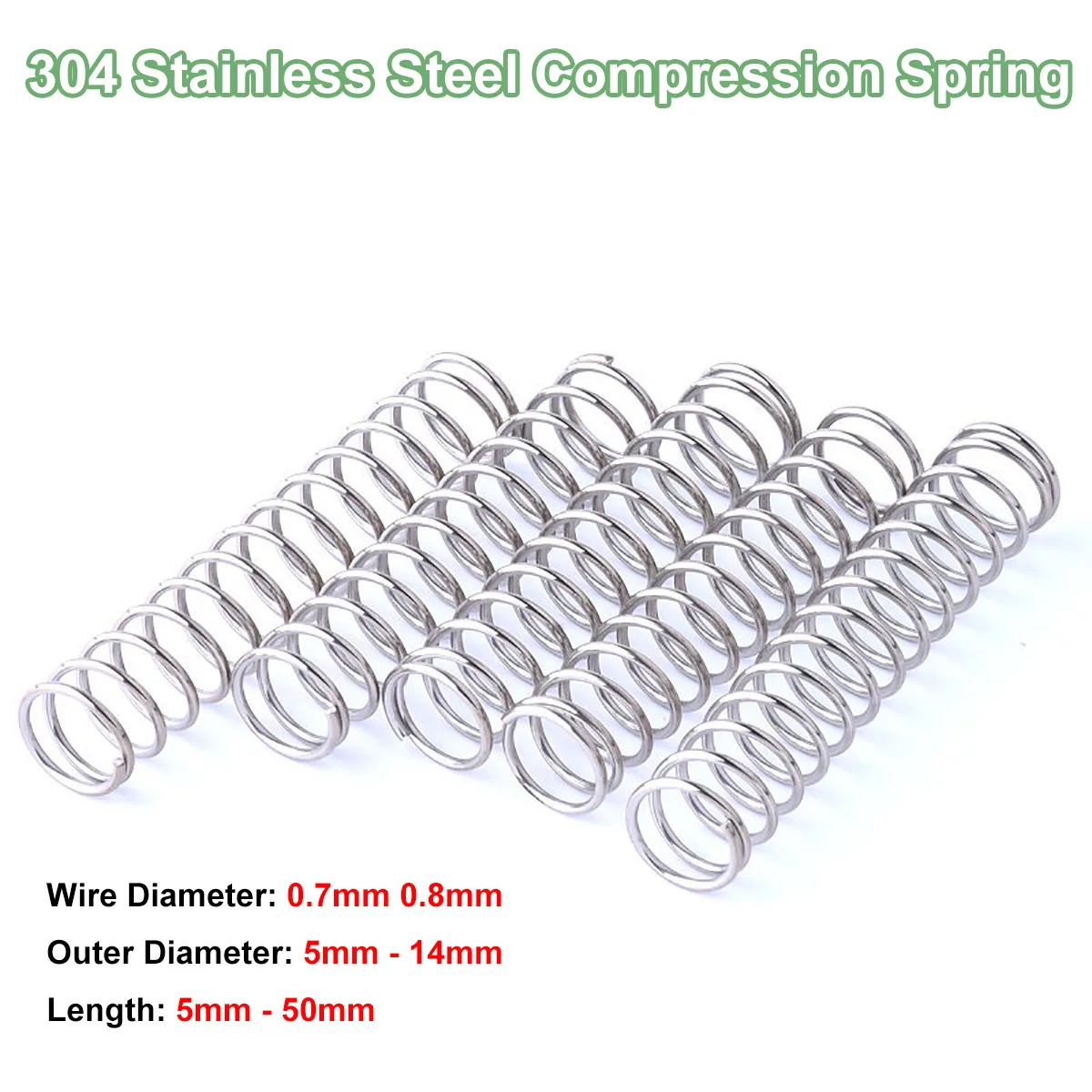 

10Pcs 304 Stainless Steel Compression Spring Return Spring Steel Wire Diameter 0.7mm 0.8mm Outside Diameter 5~14mm