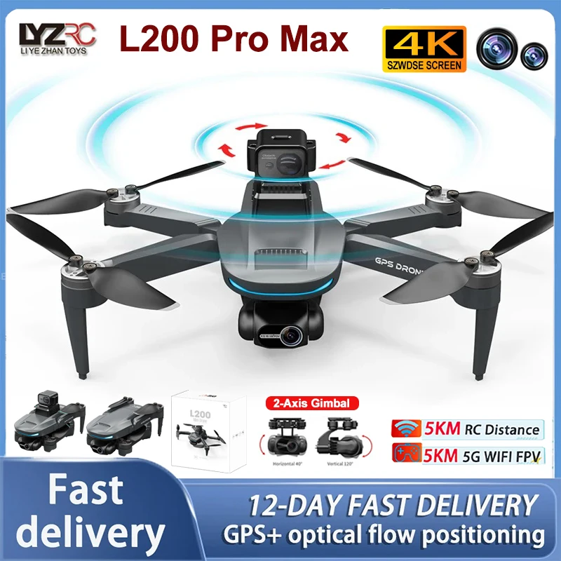 

Новый дрон L200 PRO MAX GPS с 4K профессиональной HD-камерой, 2-осевым стабилизатором, дальностью 5 км и обзором 360° ° Квадрокоптер-игрушка с бесщеточным двигателем и функцией обхода препятствий