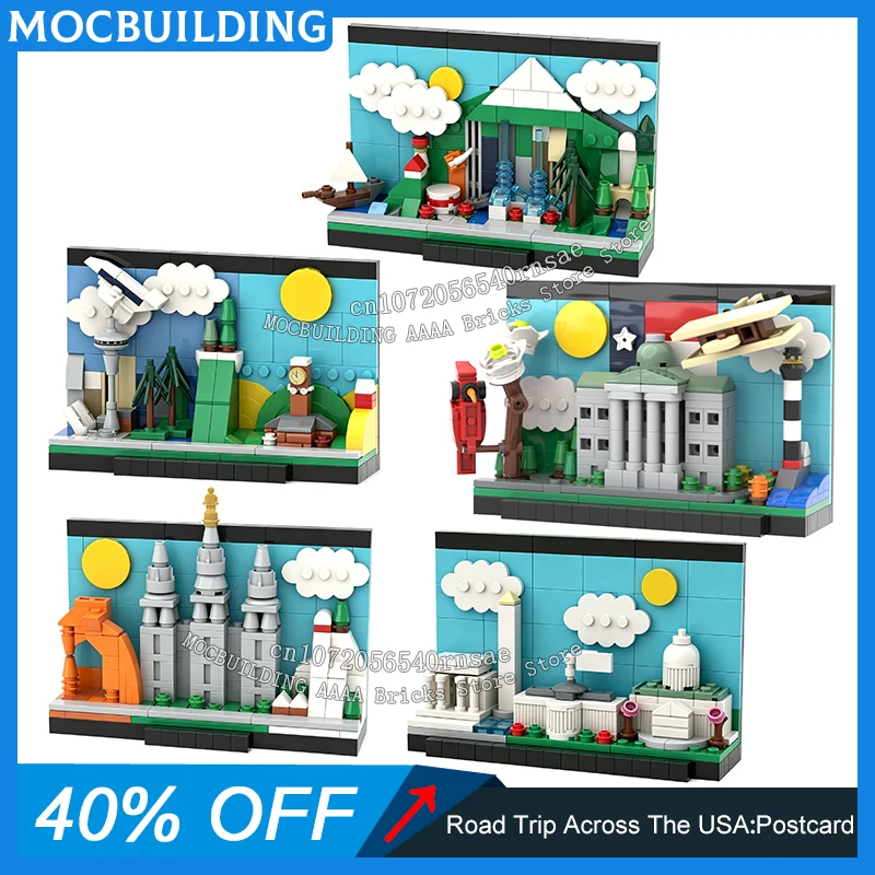 moc-ビルディングブロック-アメリカ全土を巡る-クラシックな象徴的な建築物-ポストカードモデル-diy-組み立てレンガ-クリエイティブおもちゃコレクション-ギフト