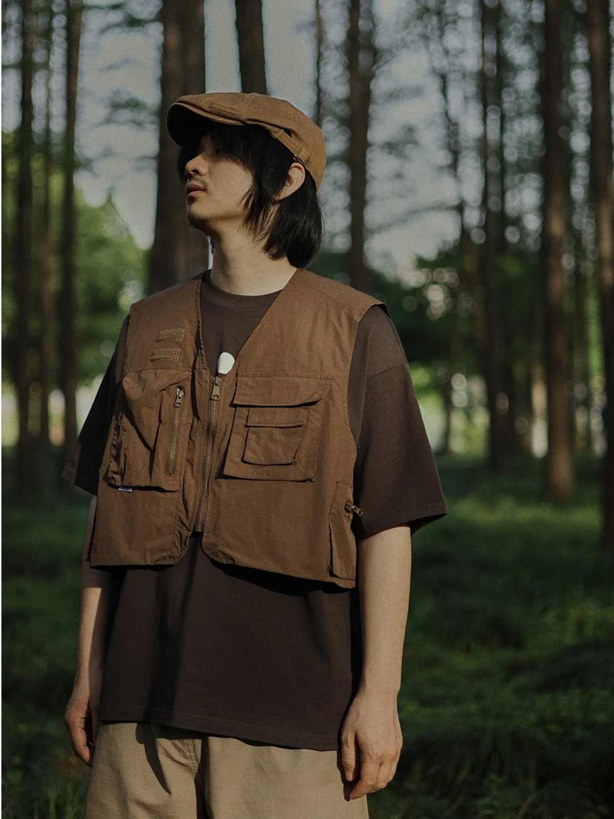 

Outdoor ort Men's Vest Multi-ket Workwear Layering V-Ne Zipper Closure Color Casual Faion Loose Fit