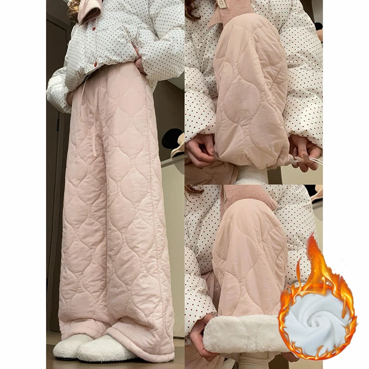 الوردي يندبروف سراويل قطنية المرأة الخريف الشتاء Thiened Fce عالية الخصر مرونة الخصر بناطيل كاجوال الترفيه الدافئ Sle #1