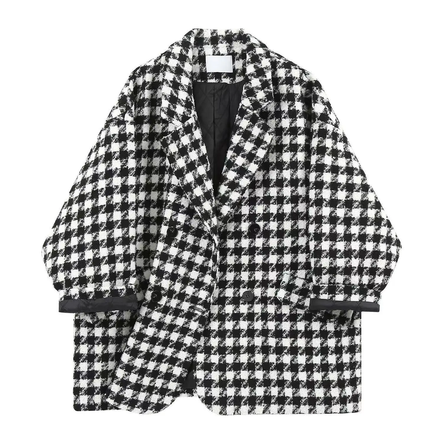 2023 New Autumn/Winter Large Women\'s Woolen Coat Women\'s Loose and Slim Medium Length Checkered Thick Woolen Coat