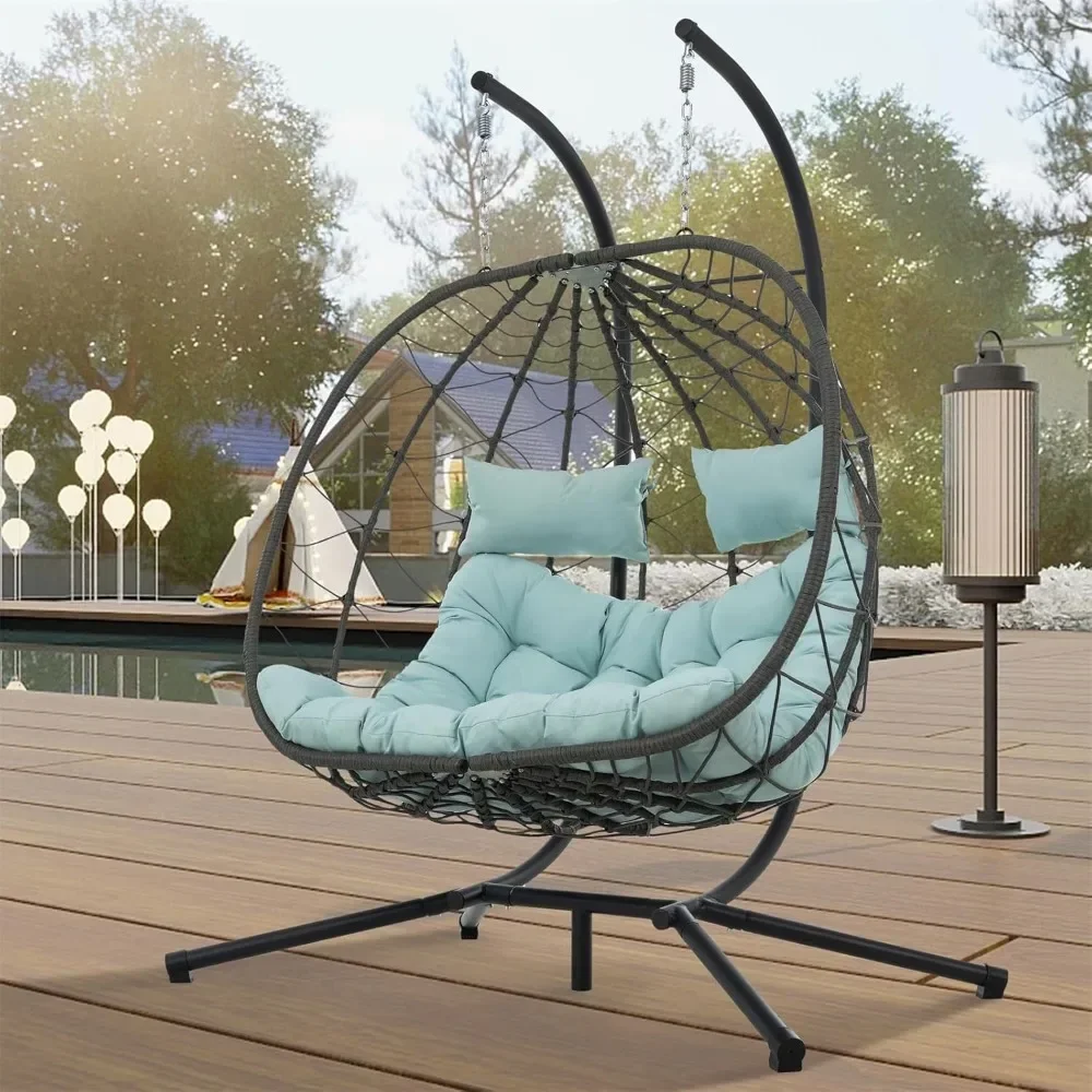 

Double Swing Egg Chair with Stand, Oversized Rattan Hammock Chair for Outdoor Indoor, Wicker Hanging Basket Chair with Cushion