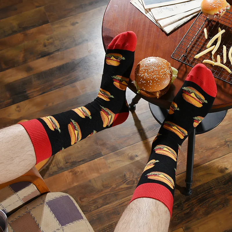 Autumn Winter New style Men Woman Socks Creative Food Hamburg French fries Pattern Fashion Socks Cotton Men Woman Socks Stocking