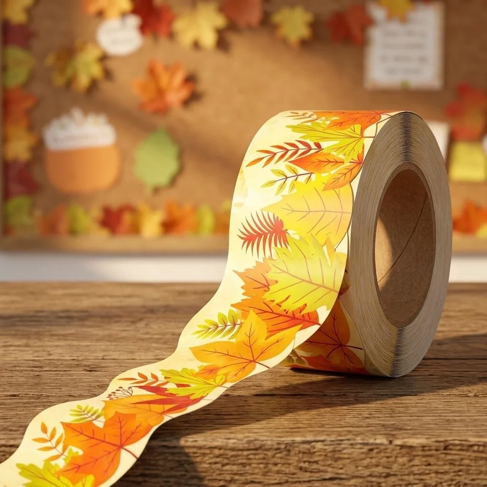10m Yellow Maple Leaf Paper Stickers for Autumn For classroom Decoration and Study Room Bulletin Board Enhancement