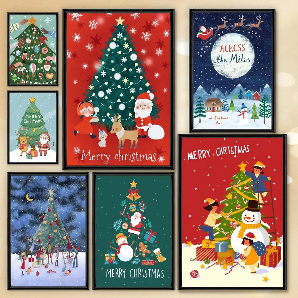 

Christmas Tree Art Poster Retro Waterproof Wall Art for Living Room Hallway Holiday Home Decoration Best Gift