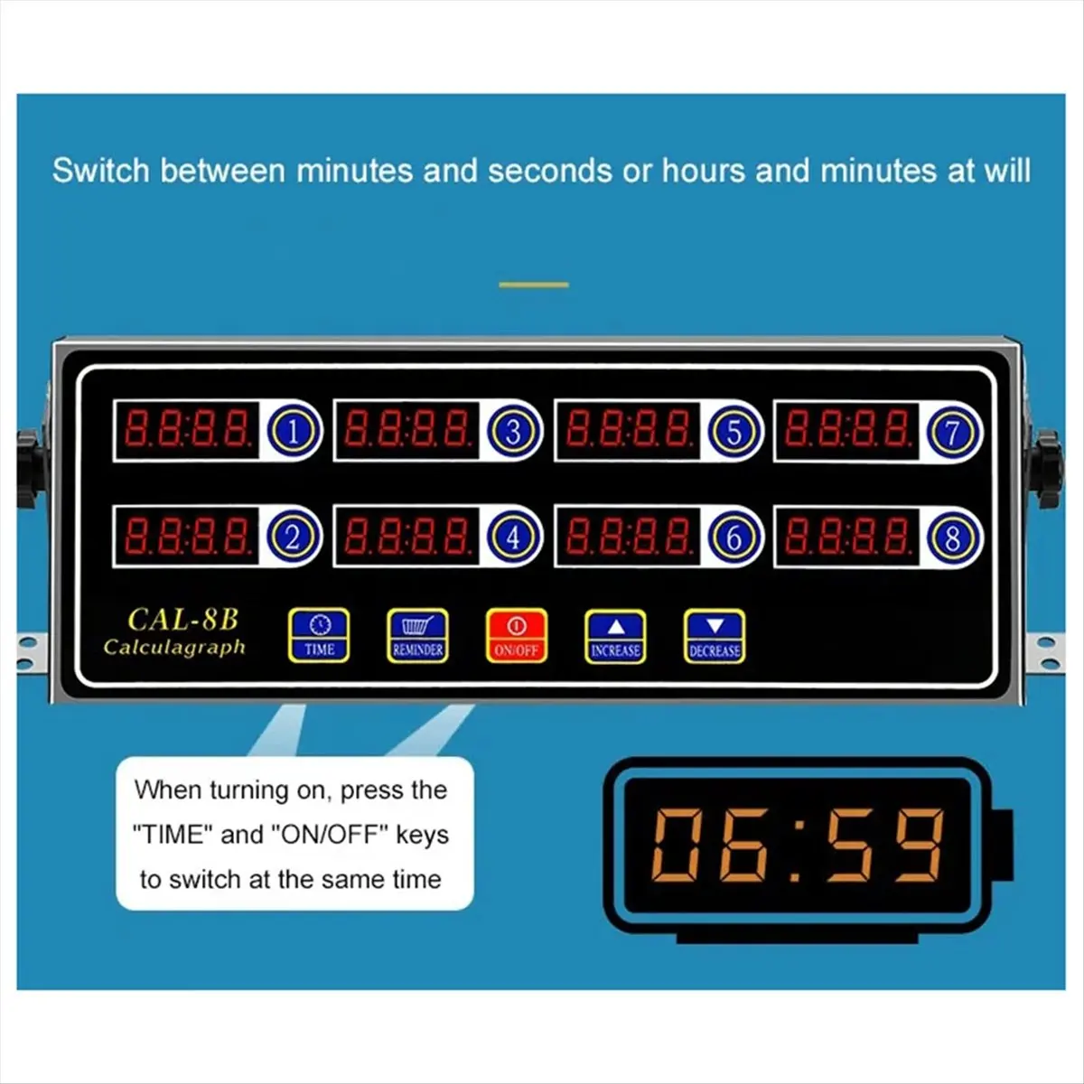 A56K Commercial Eighth 8 Channel Electronic Countdown Kitchen Timer Digital Button Timing Reminder Restaurant Loud Clock US