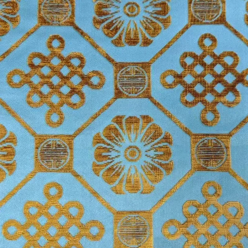 

Chinese knot pattern jacquard Zhangzhou velvet fabric traditional classical satin cheongsam and Hanfu