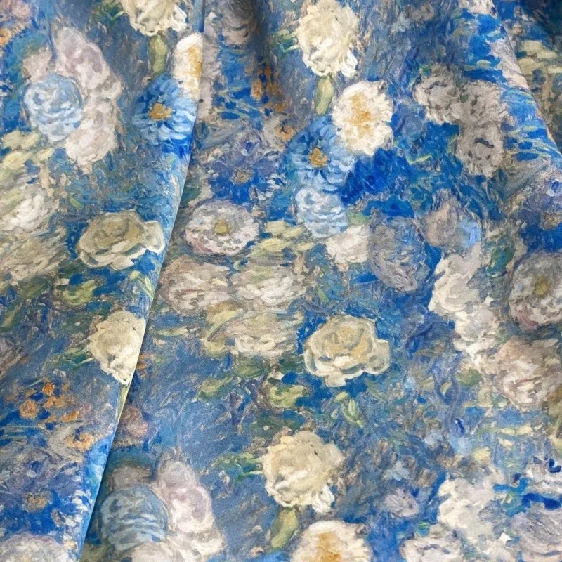 النفط اللوحة طباعة 80s القطن رايون الساتان النسيج الحرير مثل بارد تنفس النسيج تشيباو منامة فستان المرأة ملابس عصرية #3