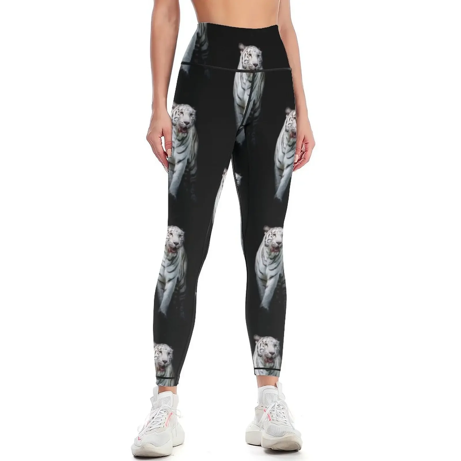 

White tiger on black background Leggings Women's trousers exercise clothing for sports for Female legging pants Womens Leggings
