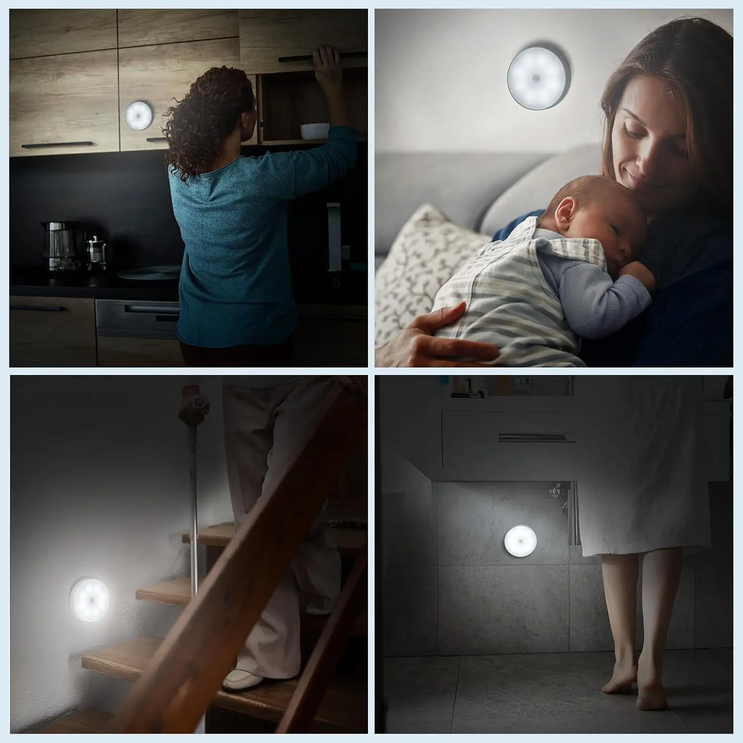 Motion Sensing LED Night Light, Carregamento USB, Iluminação do armário, quarto, escada, corredor