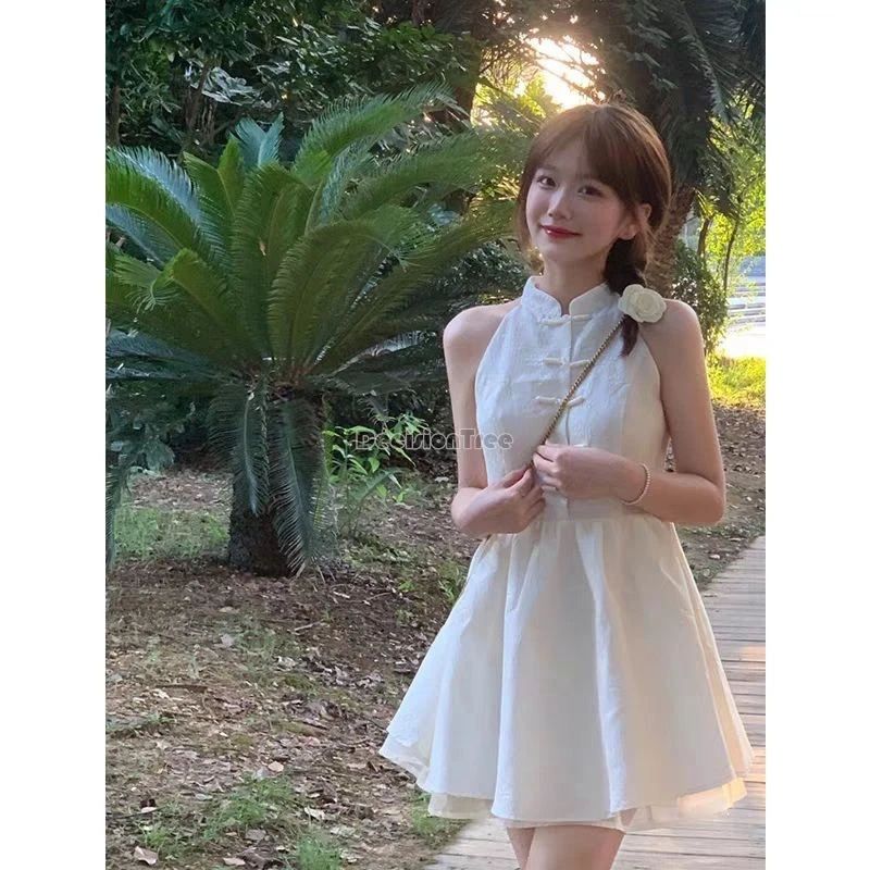 2024 summer french style fashionable sleeveless dress new chinese style daily improved qipao sweet romantic fairy fluffy dress