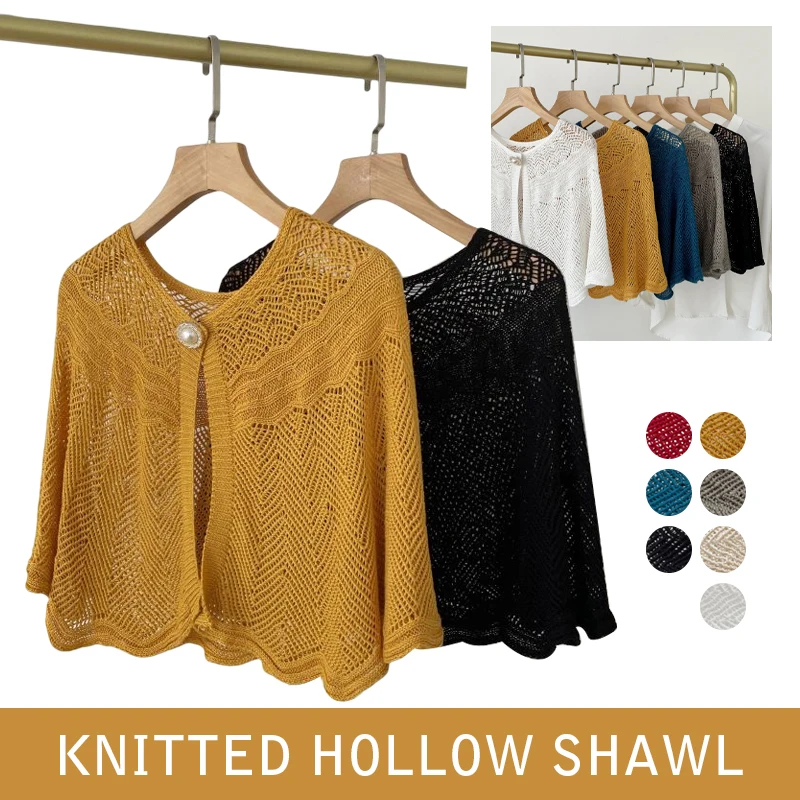 Women Summer Elegant Crochet Knit Cape Lace Short Shawls Shrug Poncho Sun-Proof Lace Hollow Out Thin Outwear Cape Cardigan view 3