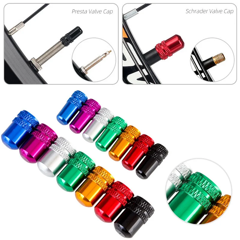 2Pcs Bike Tire Valve Cap Schrader/Presta Valve Cap Bicyle Tire Caps With Vacuum Tire Law Mouth Nut Aluminum Cycling Accessories