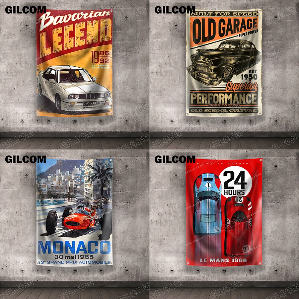 Garage Flags Motor Oil Auto Parts Motorbikes Vintage Poster For Tool Shop Repair Shop Plaque Decoration Brass Grommet Banner