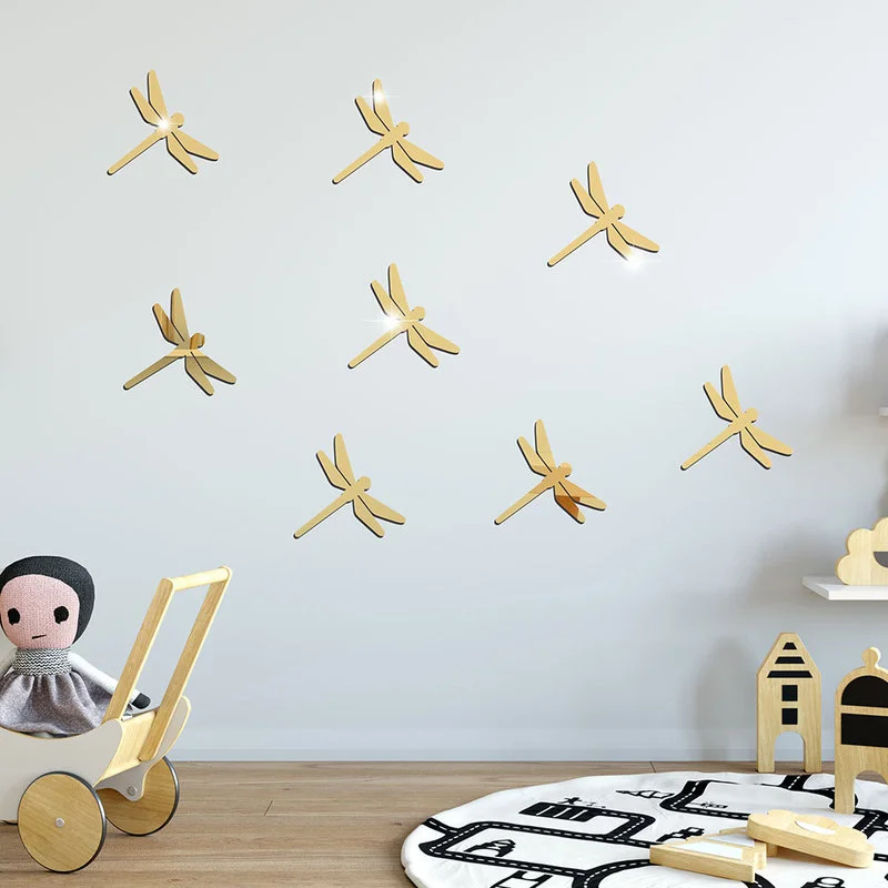 10pcs Dragonfly Acrylic Mirror Wall Stickers Self-adhesive Mirror for living room TV background wall decoration Home Decoration