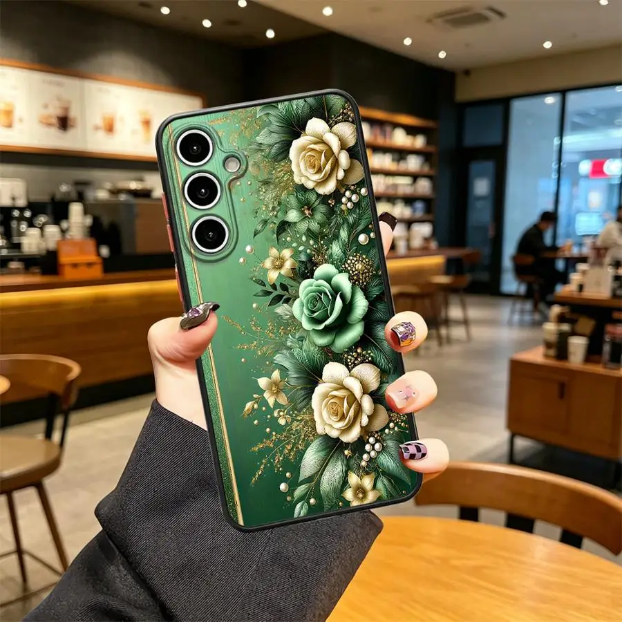 Case for Samsung Galaxy A56 A14 A23 A73 A33 A34 A16 A15 A52S A72 Phone Cover A53 A54 A36 A35 A55 A17 A52 Green Rose Flora