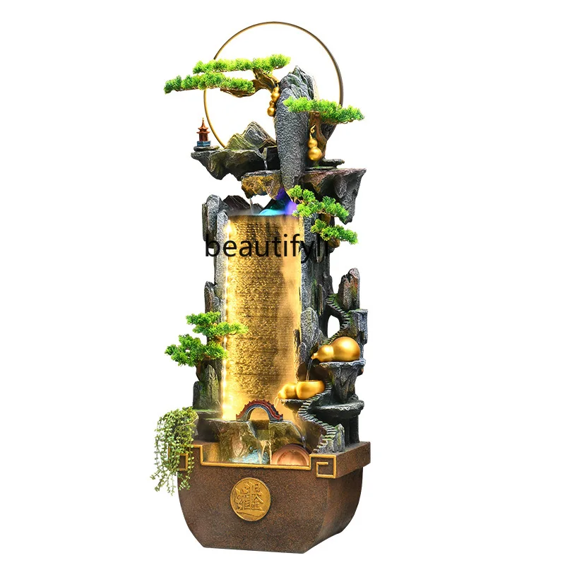 

Rockery flowing water fountain landscape circulation water feng shui wheel water curtain wall living room next to the ornament