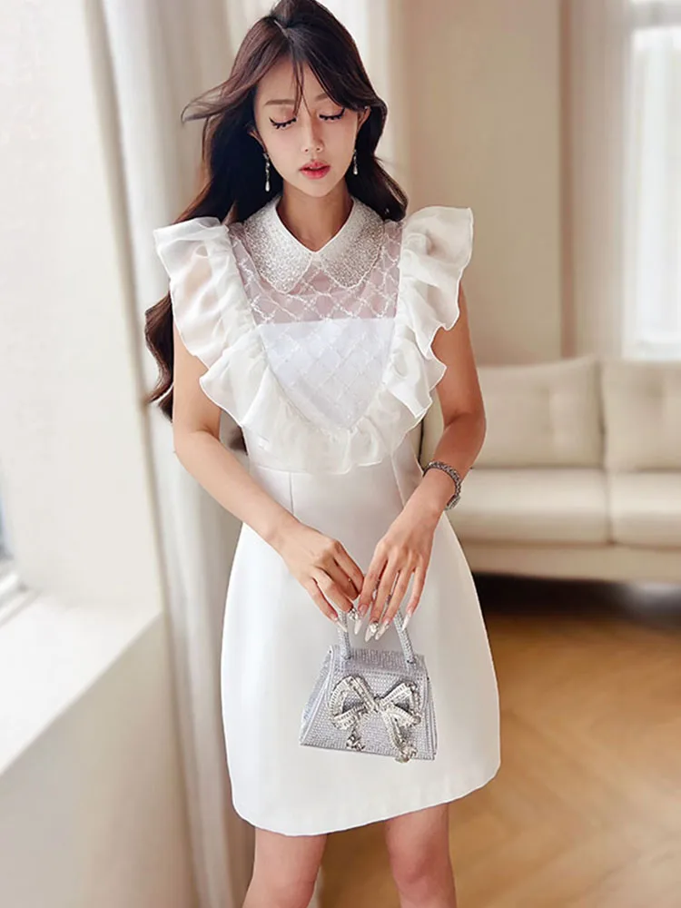 DABUWAWA Tienda Vestidos Elegantes Para Mujeres Mesh Embroidered Flares Spliced Dress Flying Sleeve Empire Skirt Y2K DA1BDR120