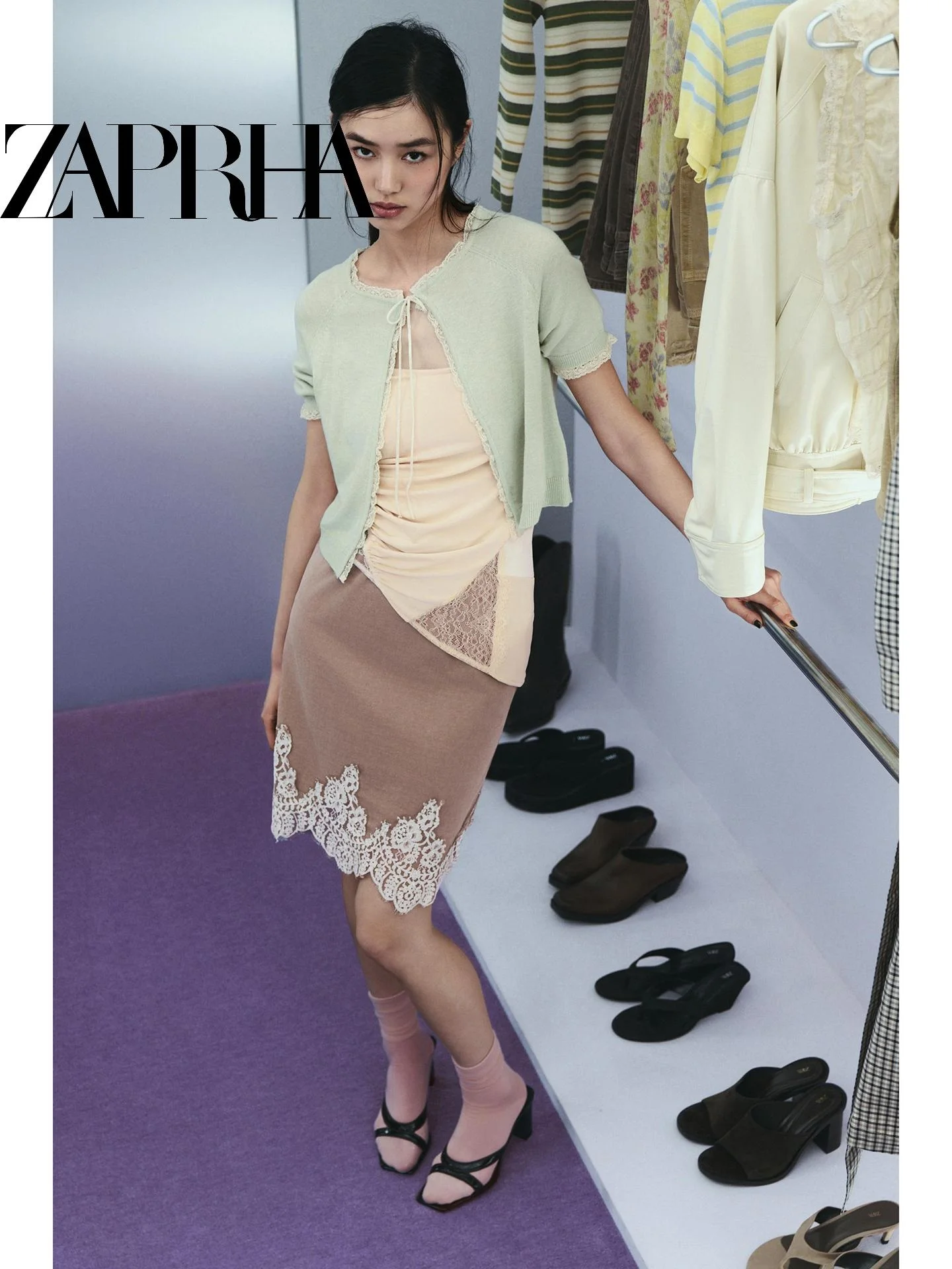 Summer 2026 Women's Knitted Lace Splicing  Knot Belted Coat Soft Sweet  Design Cardigan Style Regular Thickness ...
