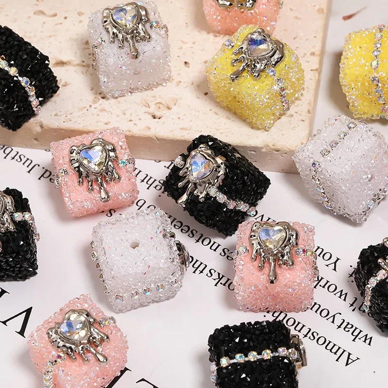 

Classical Vintage Metal Heart Decorated Candy Rhinestones Resin Square Jewelry Beads Ornament Accessories Pen DIY 20mm 10pcs