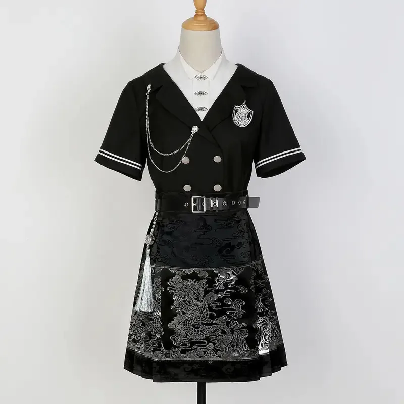 

qq023 ((yuncheng)) Топ с вышивкой в китайском стиле Хань, полуюбка, повседневный комплект из двух предметов Jk, платье кавайной горничной с длинными рукавами