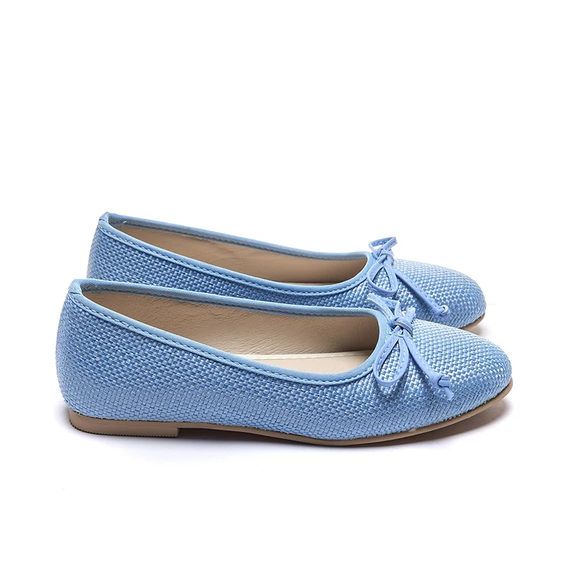 Ballet Flat For Girls Blue Burlap Gold Silver Leather Classic New Design With Bow  Girls Casual Shoes For New Spring And Summer