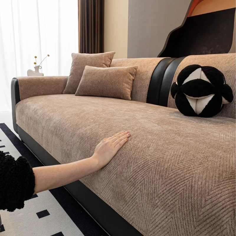 Minimalist Solid Color Chenille Couch Pad, Modern Light Luxury Non-slip Sofa Cover, Elegant Indoor Home Decor Cushion 1pc