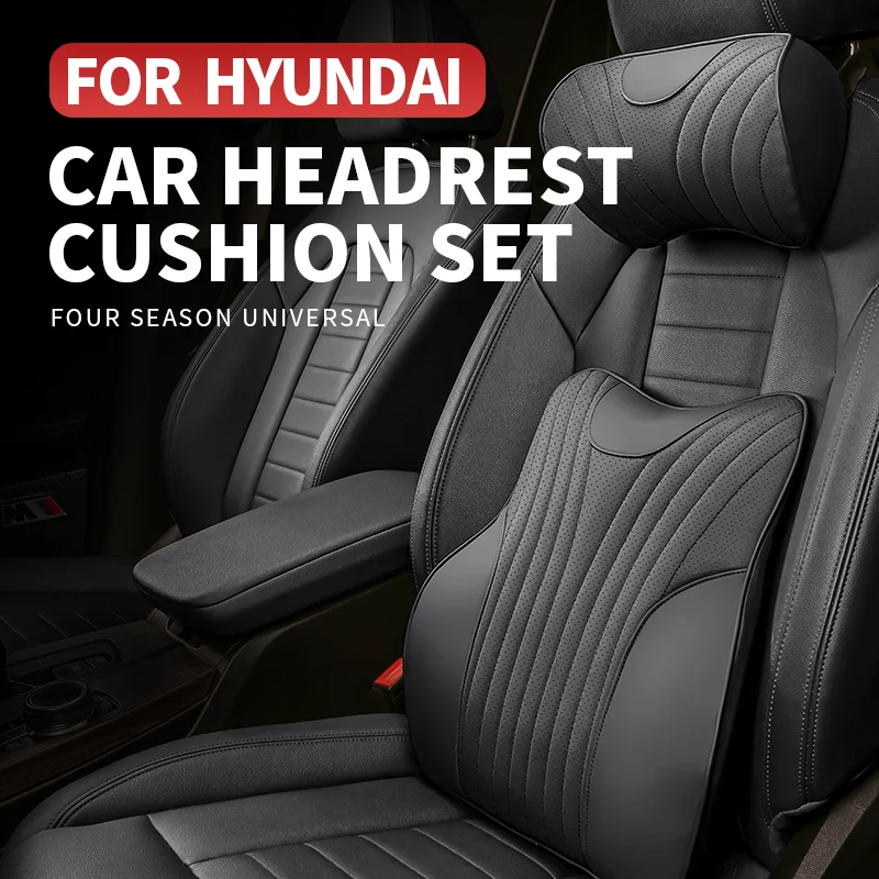 Auto-Nackenkissen-Set für Hyundai Avante Tucson Santa Fe Grandeur Sonata Elantra Grandeur, geprägtes PU-Leder