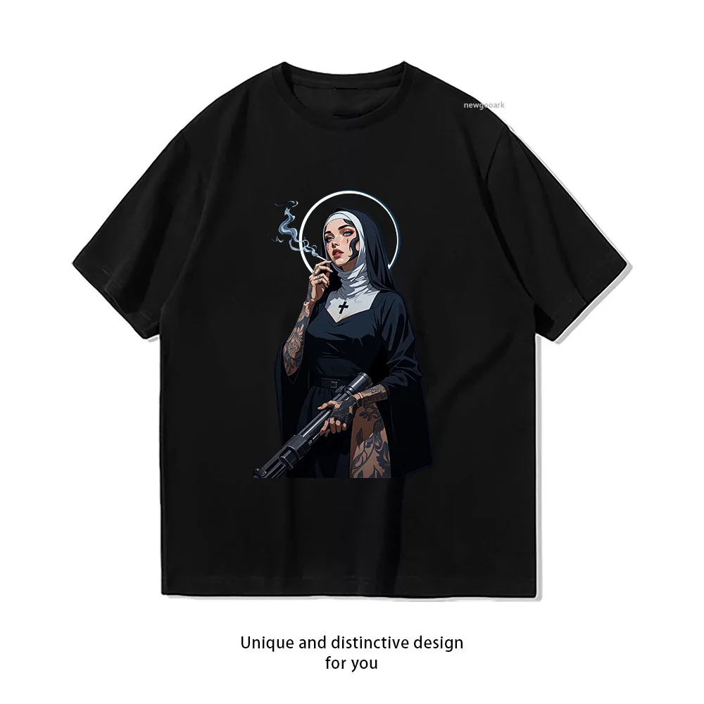 Rebel Nun Gun Smoke  Casual Cotton Short Sleeve Tee for Men Women