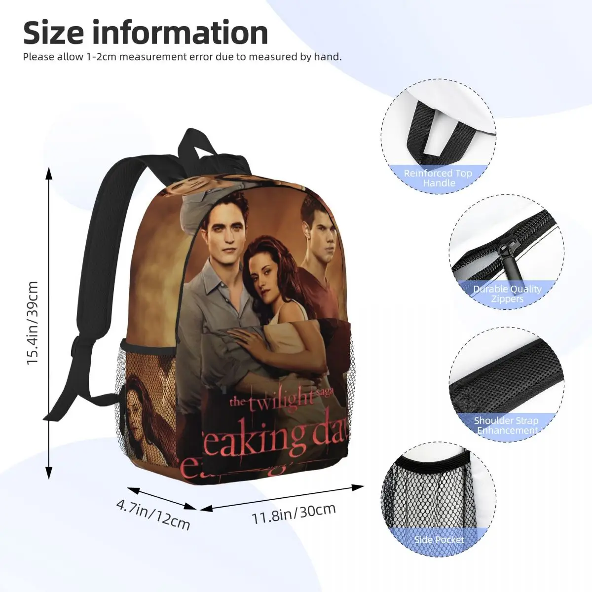 The Twilight Saga Edward Cullen Backpack Student BookBag Children School Bag Laptop Shoulder Bags for Boys Girls