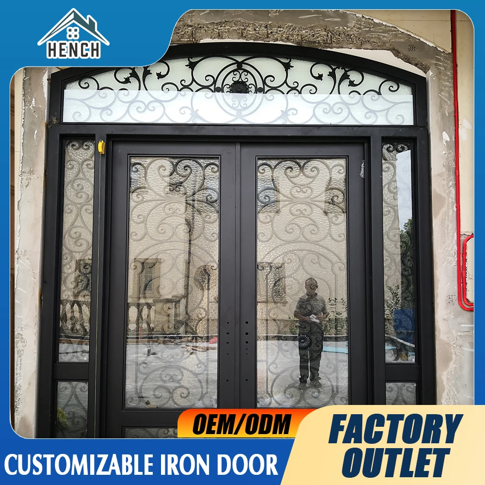 Front Double Door Wrought Iron Gate - Rustic Black Iron Door for Entryway Decorative Ironwork Privacy Security