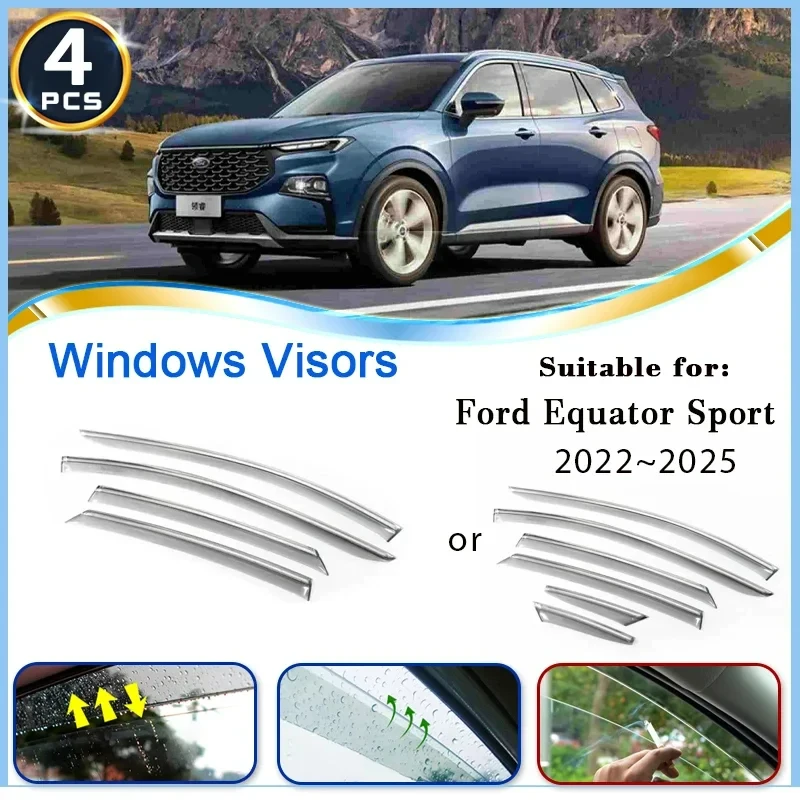 Car Window Visor For Ford Equator Sport Territory 2022 2023 2024 2025 Rainproof Wind Rain Visor Deflector Shade Auto Accessories