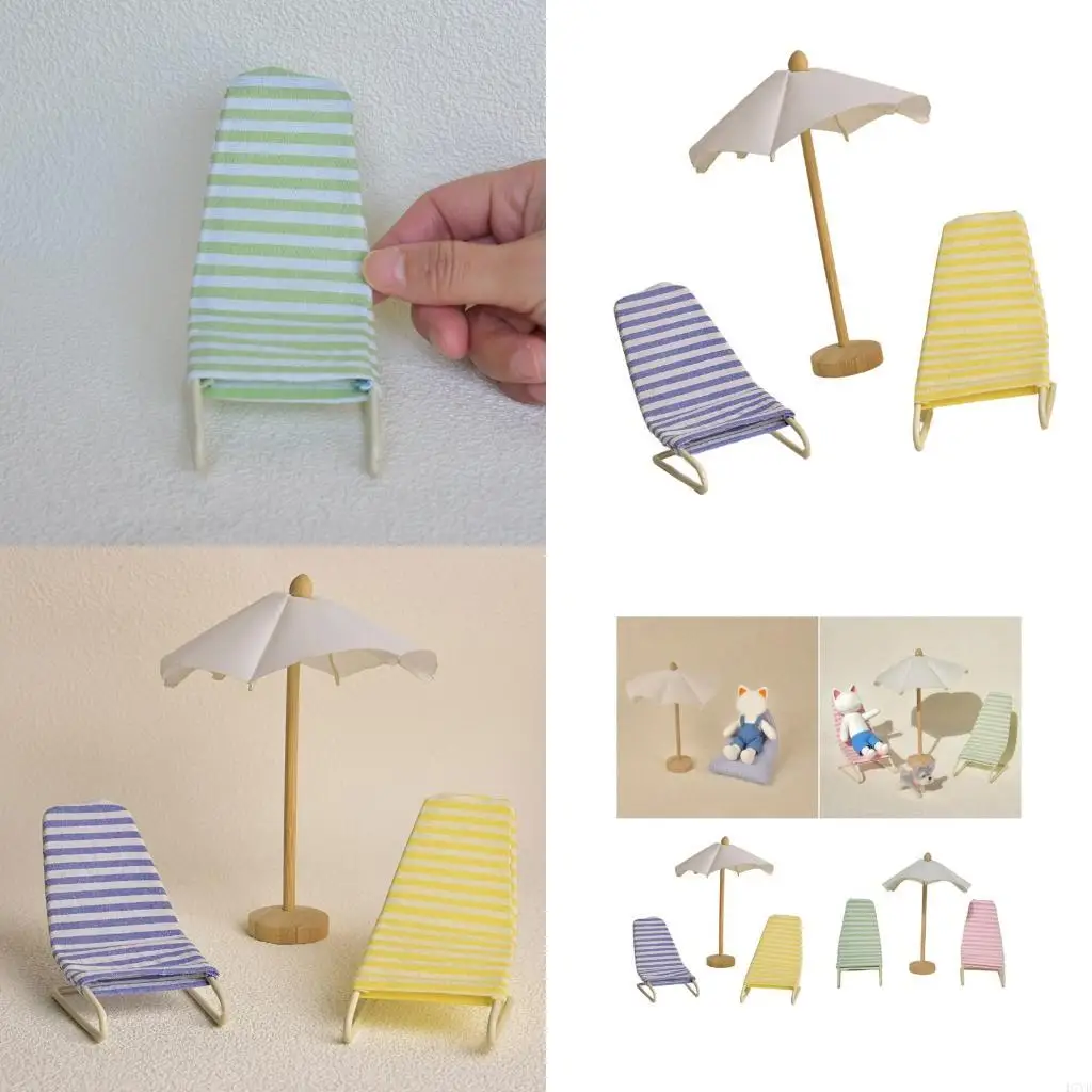 

D7YD Пластиковый дисплей Parasol Chair Realistic Lounger Beach Zakka Model для 1:12 Scale
