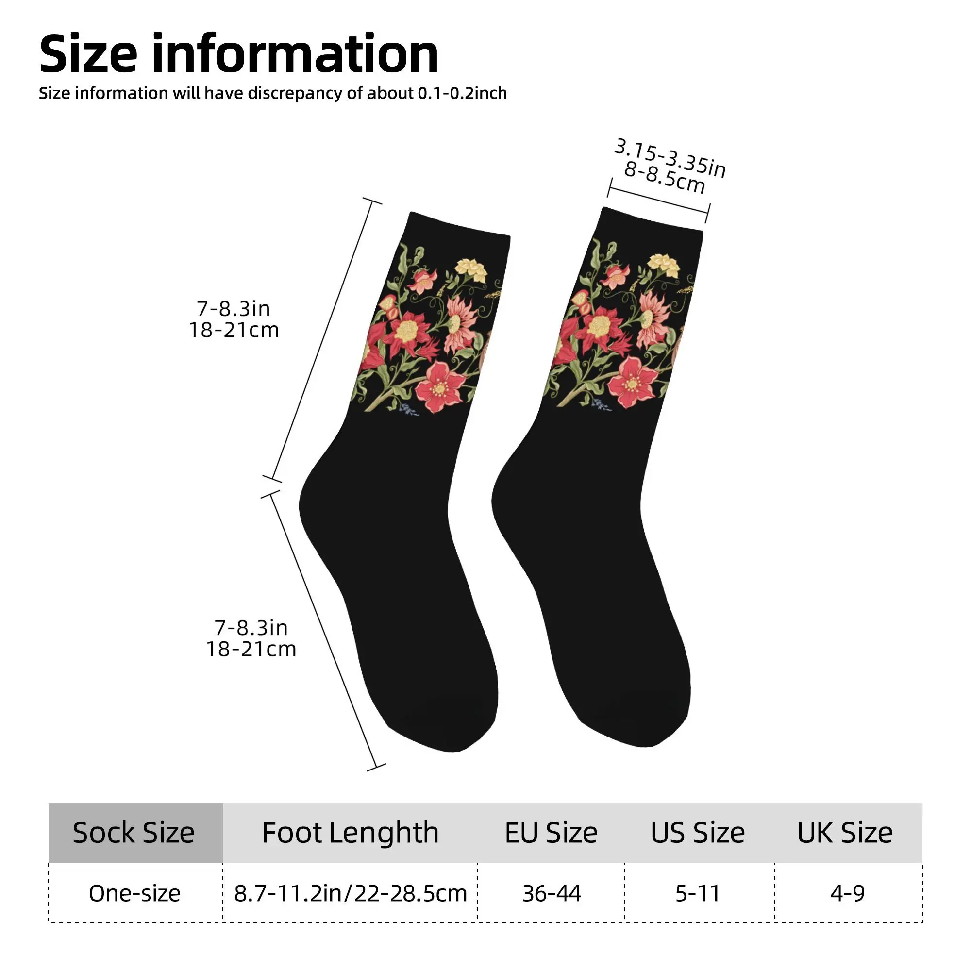 1pc Retro Flowers and Birds  Printed Men's Socks Novelty Hip Hop Harajuku Pattern Crew Sock Casual Gift